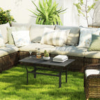 Outdoor Metal Coffee Table with Slatted Top, Black