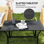 Outdoor Metal Coffee Table with Slatted Top, Black