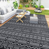 9' x 18' Reversible Outdoor Rug, Black Gray Geometric