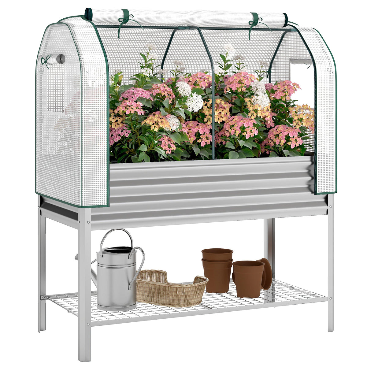 Galvanized Raised Garden Bed with Greenhouse Cover, Silver