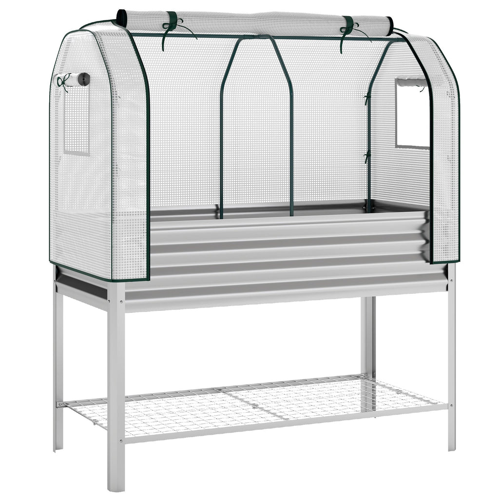 Galvanized Raised Garden Bed with Greenhouse Cover, Silver