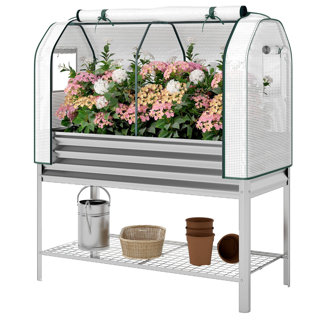 Galvanized Raised Garden Bed with Greenhouse Cover, Silver