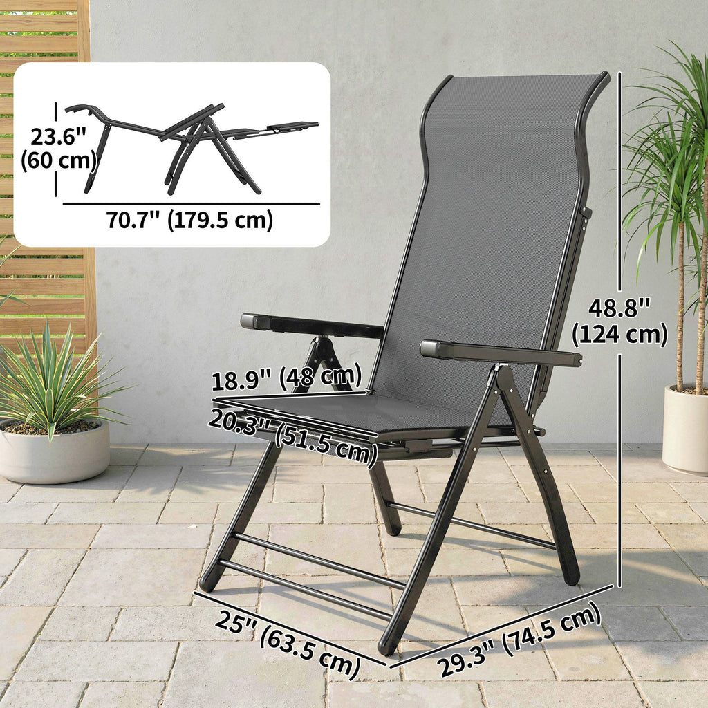 Set of 2 Folding Patio Chairs with Footrest and 5-Position Recline, Dark Grey