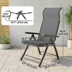 Set of 2 Folding Patio Chairs with Footrest and 5-Position Recline, Dark Grey