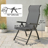 Set of 2 Folding Patio Chairs with Footrest and 5-Position Recline, Dark Grey