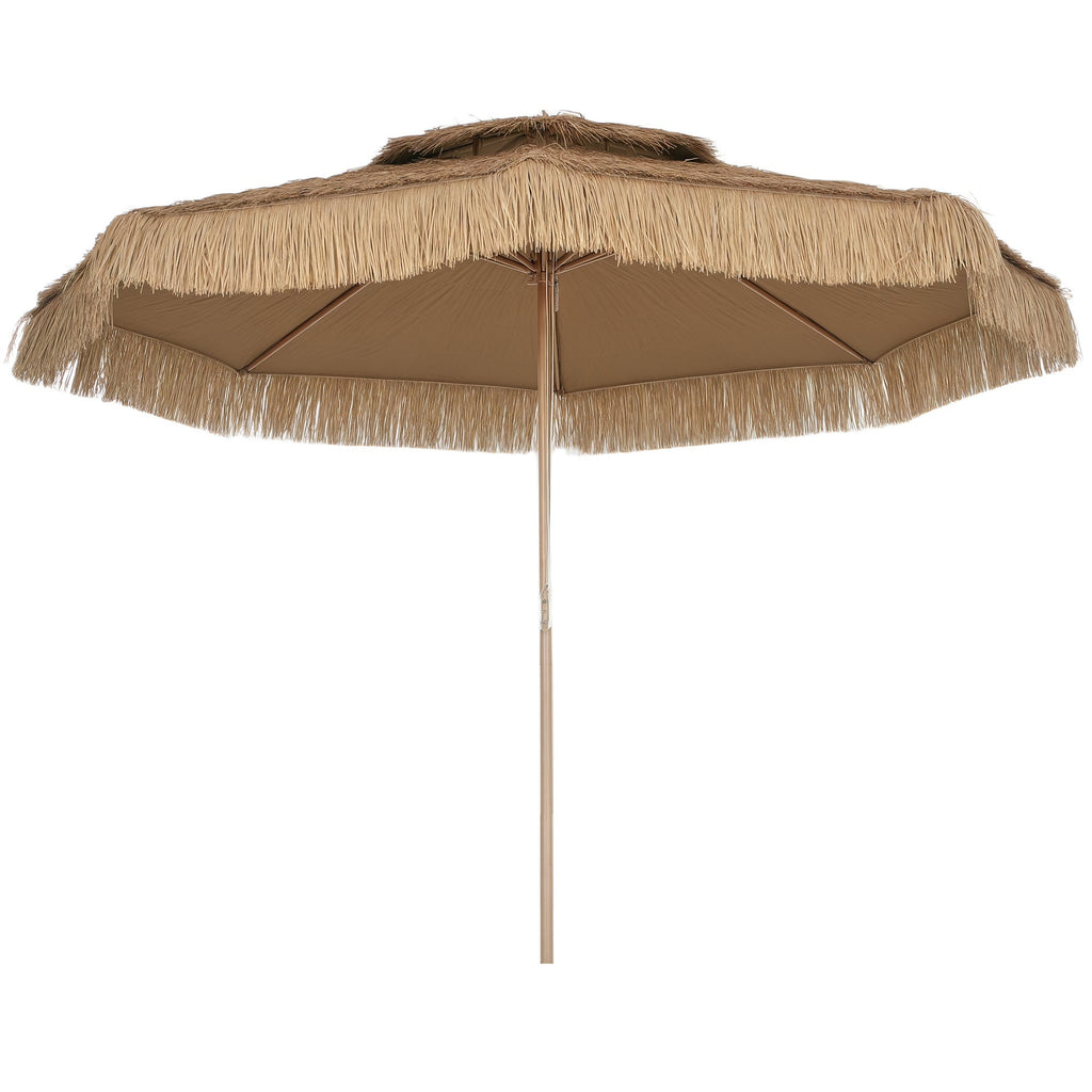10FT Hula Thatched Tiki Patio Umbrella with 2-Tier Canopy, Natural