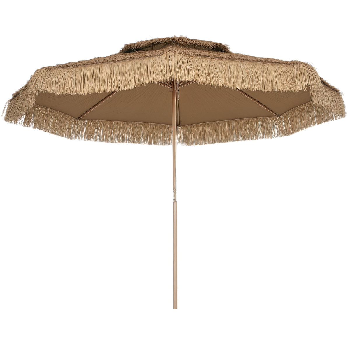 10FT Hula Thatched Tiki Patio Umbrella with 2-Tier Canopy, Natural