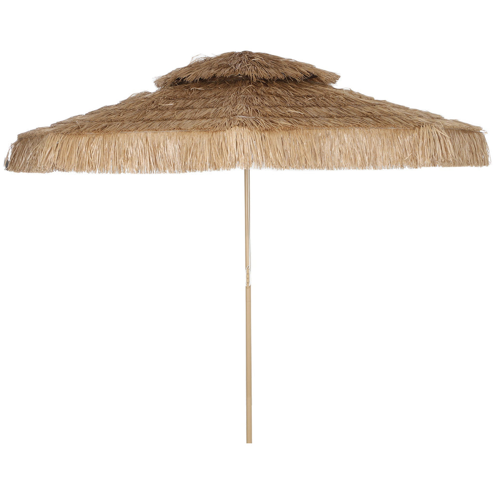 10FT Hula Thatched Tiki Patio Umbrella with 2-Tier Canopy, Natural