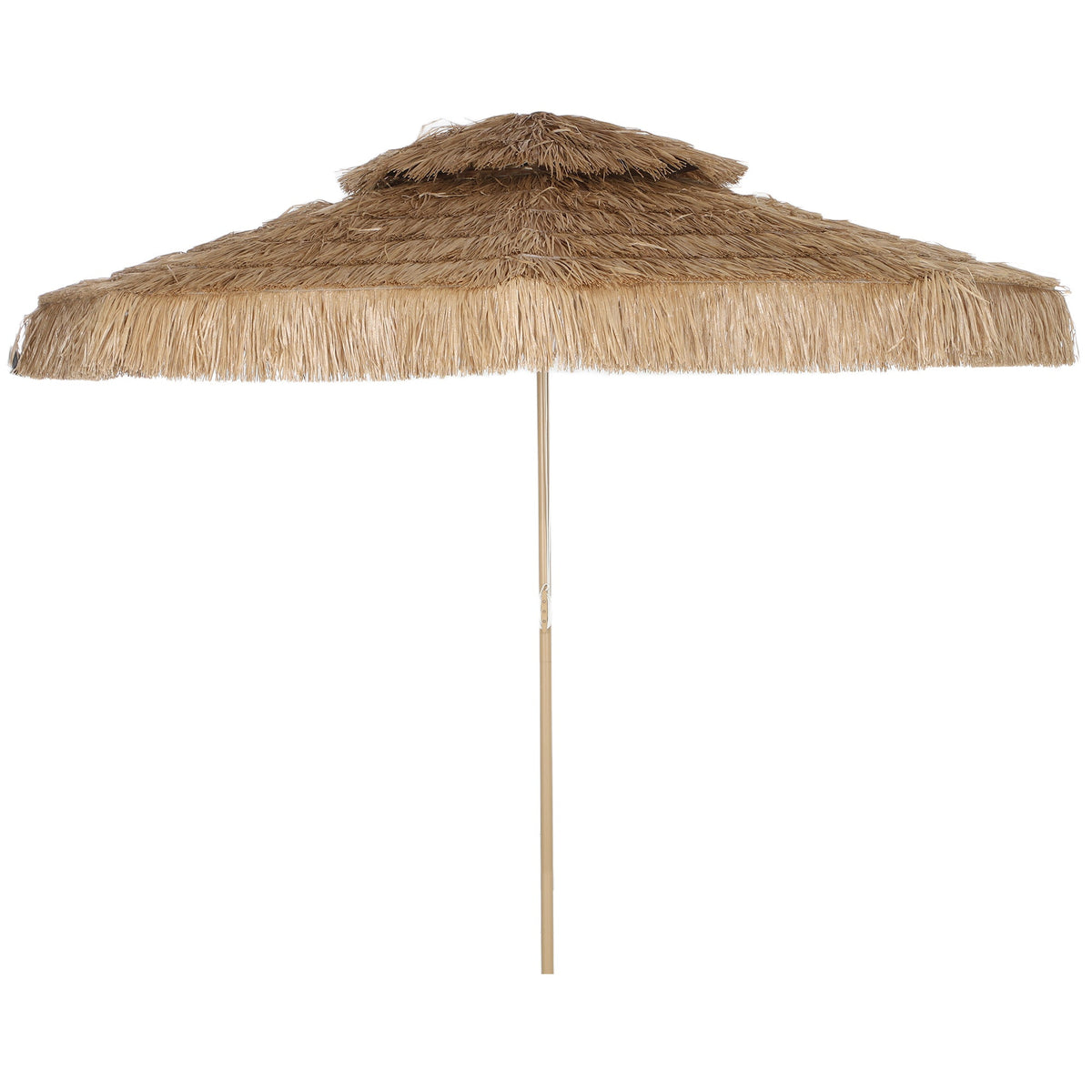 10FT Hula Thatched Tiki Patio Umbrella with 2-Tier Canopy, Natural