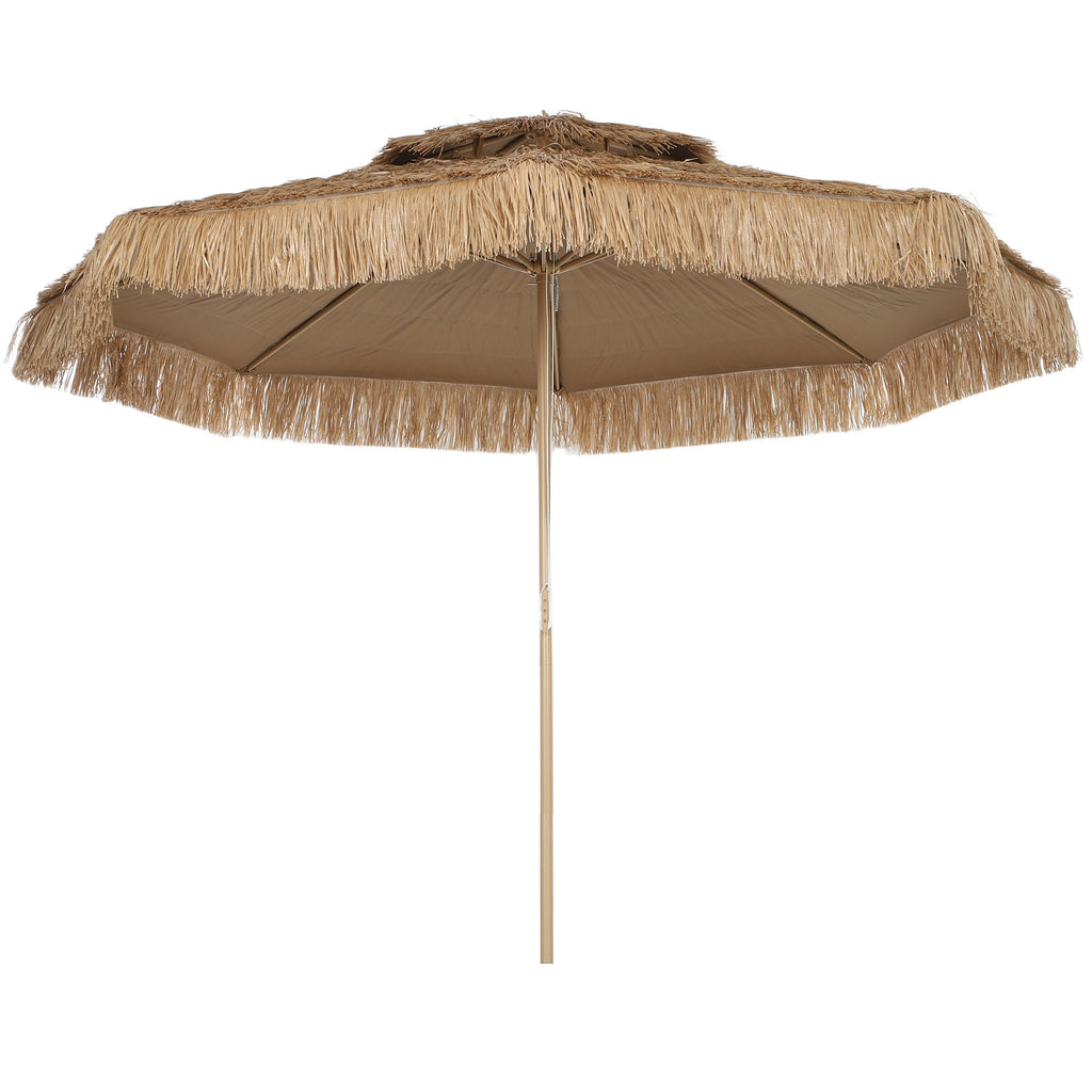 10FT Hula Thatched Tiki Patio Umbrella with 2-Tier Canopy, Natural