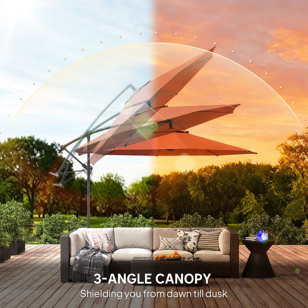 3 m Banana Parasol with Crank Handle, 8 Ribs & Cross Base, Orange