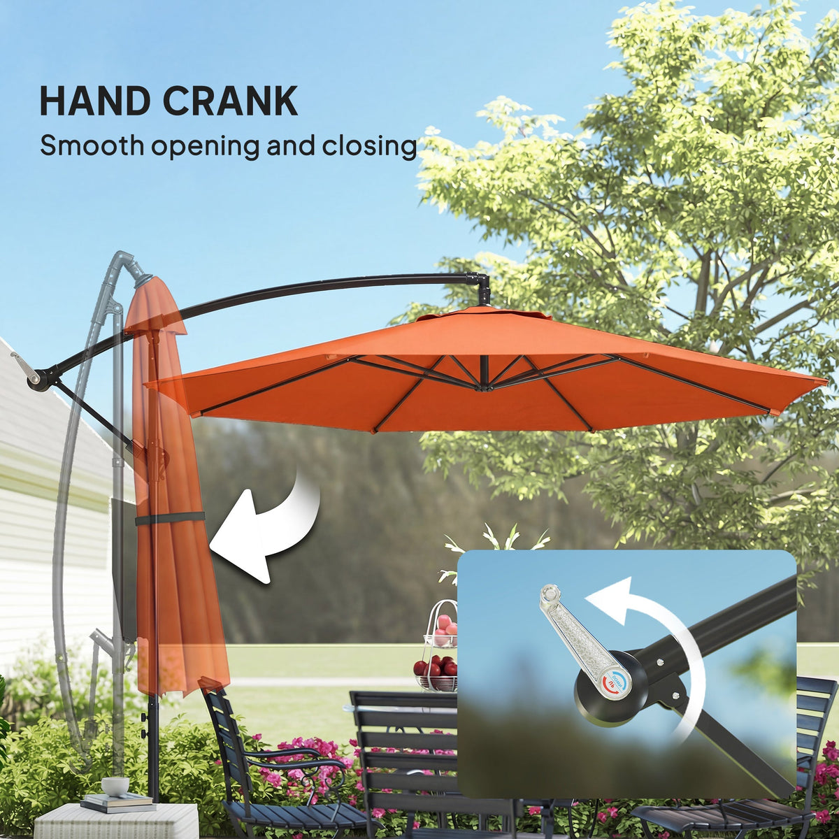 3 m Banana Parasol with Crank Handle, 8 Ribs & Cross Base, Orange