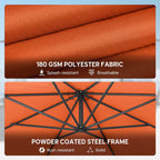 3 m Banana Parasol with Crank Handle, 8 Ribs & Cross Base, Orange