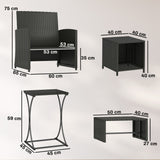 6 Piece Rattan Garden Furniture Set with 2 Nesting Tables, Black