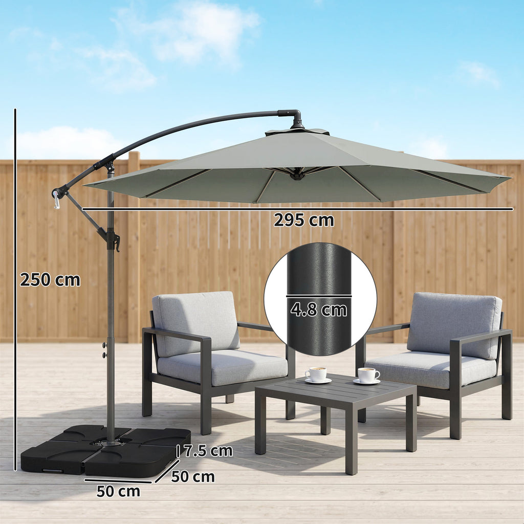 3 m Cantilever Parasol with Weights, Cover & Cross Base, Light Grey
