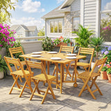7-Piece Extending Acacia Dining Set with 6 Folding Chairs & Umbrella, Natural