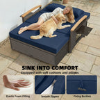 Rattan Daybed with Adjustable Backrest, Storage Ottoman, Navy Blue