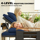 Rattan Daybed with Adjustable Backrest, Storage Ottoman, Navy Blue