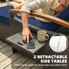 Rattan Daybed with Adjustable Backrest, Storage Ottoman, Navy Blue