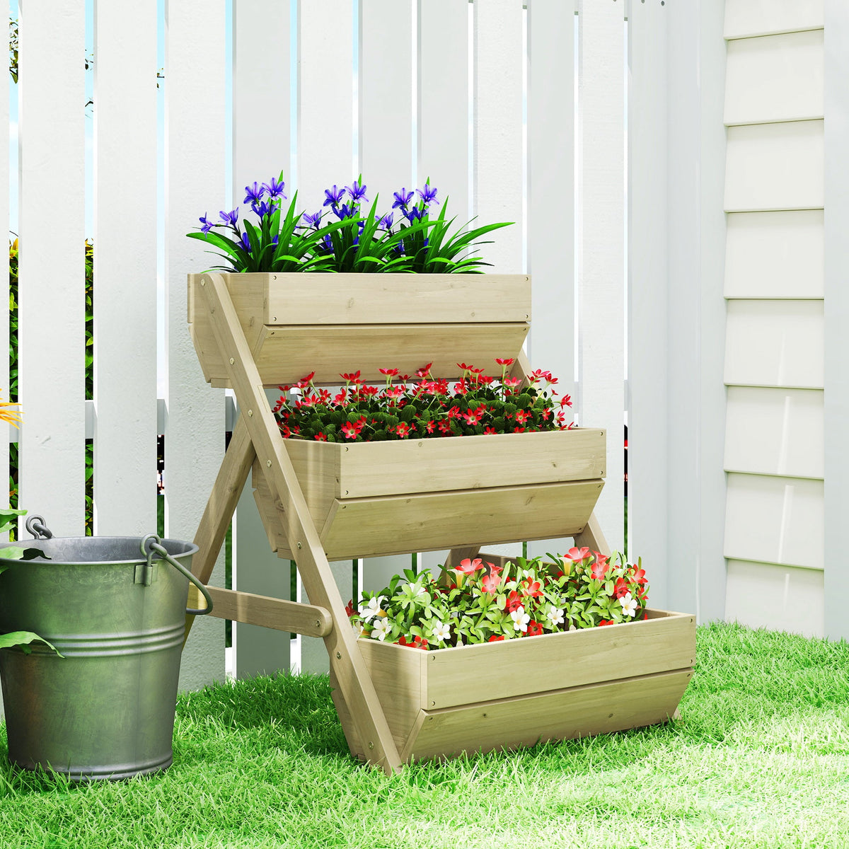 26" x 30" x 30" 3-Tier Wooden Raised Garden Bed, Light Green