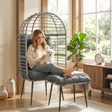 Standing PE Rattan Egg Chair with Footstool and Thick Cushions, Light Grey