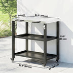 Outdoor Grill Cart with Stainless Steel Top, 2 Shelves and Lockable Wheels, Black