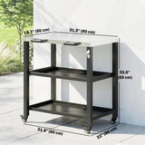 Outdoor Grill Cart with Stainless Steel Top, 2 Shelves and Lockable Wheels, Black