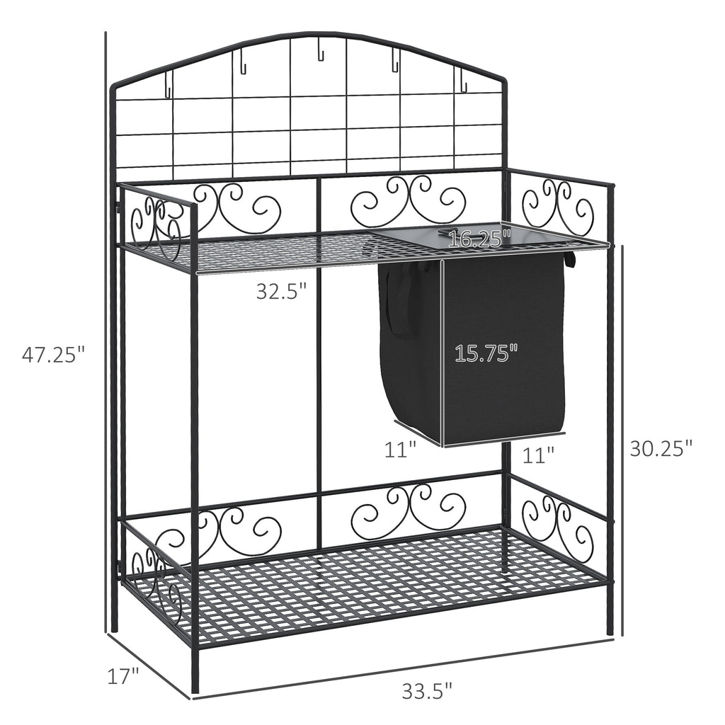 Folding Potting Bench Table with Storage Shelf, Flourishes