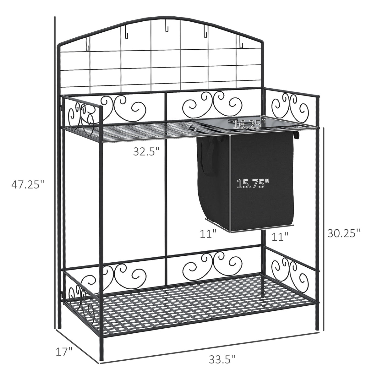 Folding Potting Bench Table with Storage Shelf, Flourishes