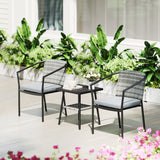 3pc Wicker Bistro Set with Cushions and 2-Tier Glass Table, Dark Grey