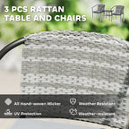 3pc Wicker Bistro Set with Cushions and 2-Tier Glass Table, Dark Grey