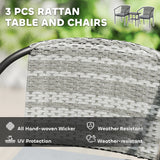 3pc Wicker Bistro Set with Cushions and 2-Tier Glass Table, Dark Grey