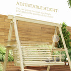 3-Seat Wooden Porch Swing with Stand and Side Tables, Natural Wood