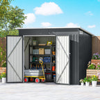 7.5' x 4.3' Metal Outdoor Storage Shed with Lockable Doors, Dark Grey