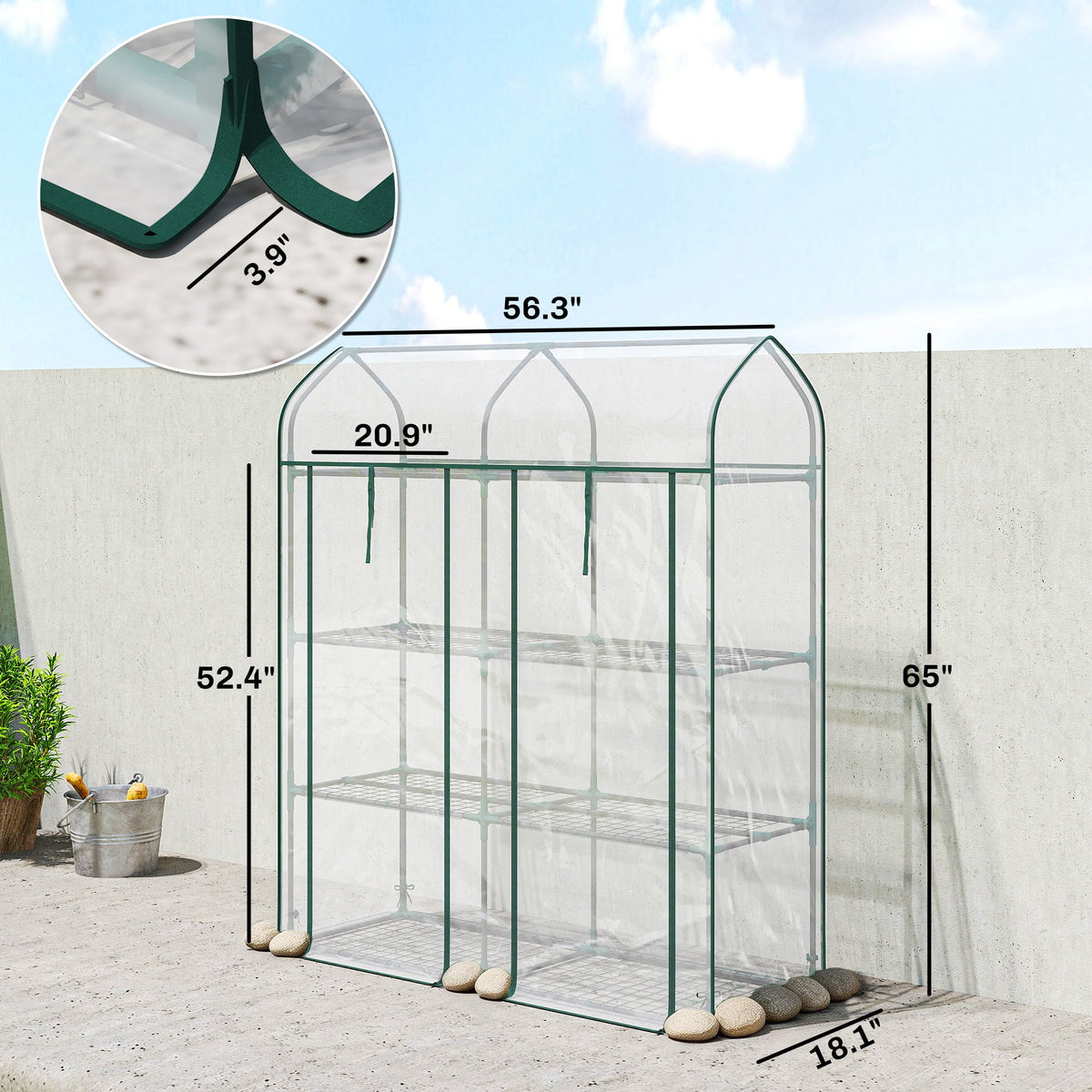 3-Tier Mini Greenhouse, 56.3" x 18.1" x 65", Clear