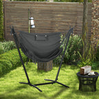 Patio Hammock Chair with Stand, Headrest and Side Pocket, Dark Grey