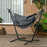 Patio Hammock Chair with Stand, Headrest and Side Pocket, Dark Grey