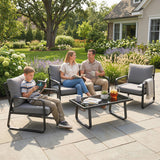 4-Piece Outdoor Sofa Set with Loveseat & 2 Chairs, Coffee Table, Black