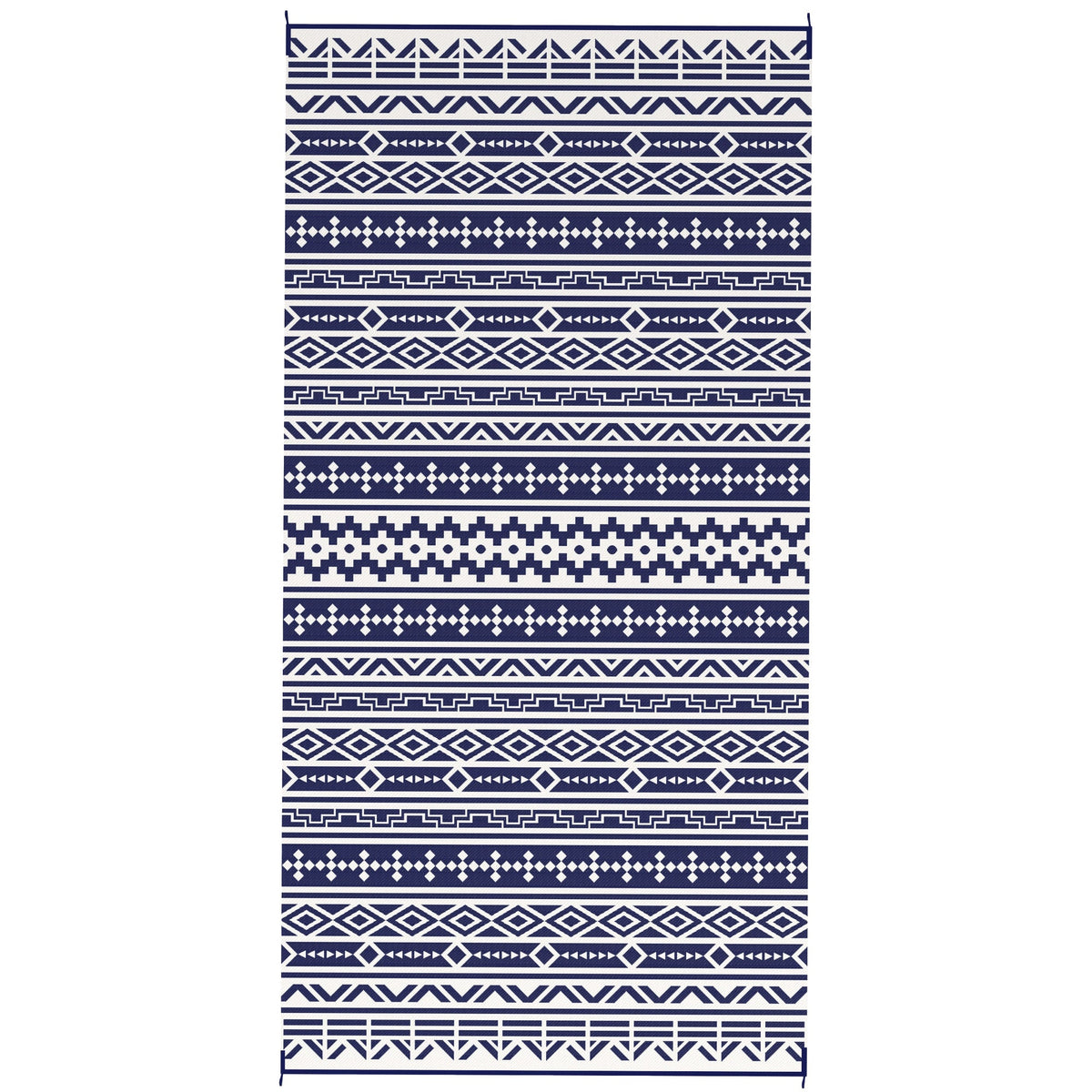 9' x 18' Reversible Outdoor Rug, Blue White Geometric