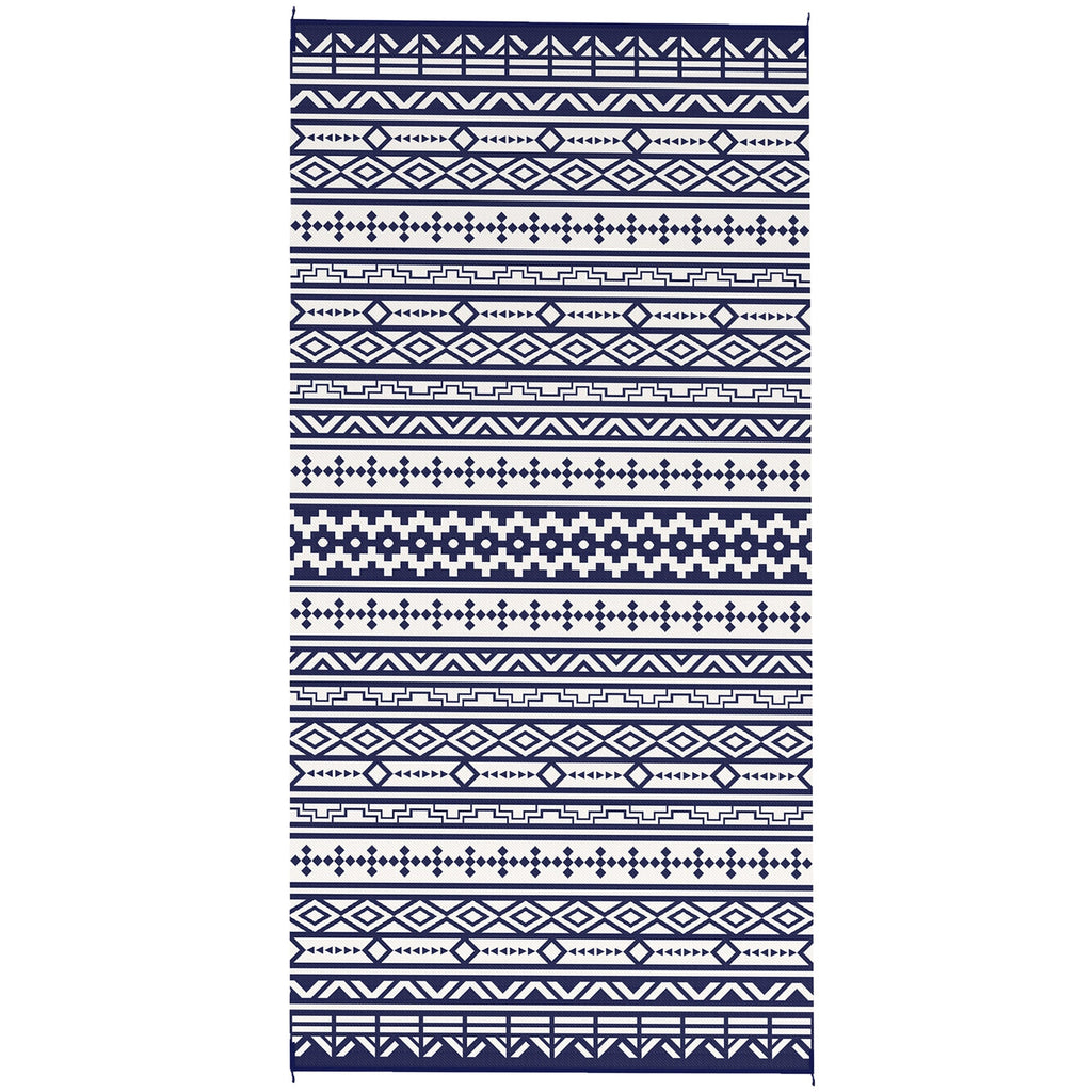 9' x 18' Reversible Outdoor Rug, Blue White Geometric