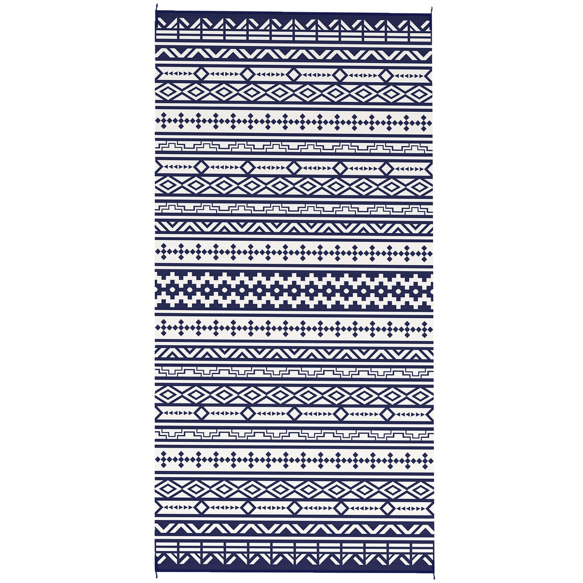 9' x 18' Reversible Outdoor Rug, Blue White Geometric