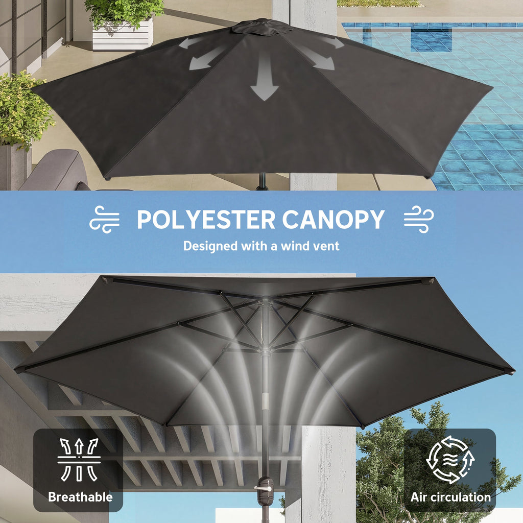2.6 m Garden Parasol with Tilt, Crank, Vent & Aluminium Pole, Black