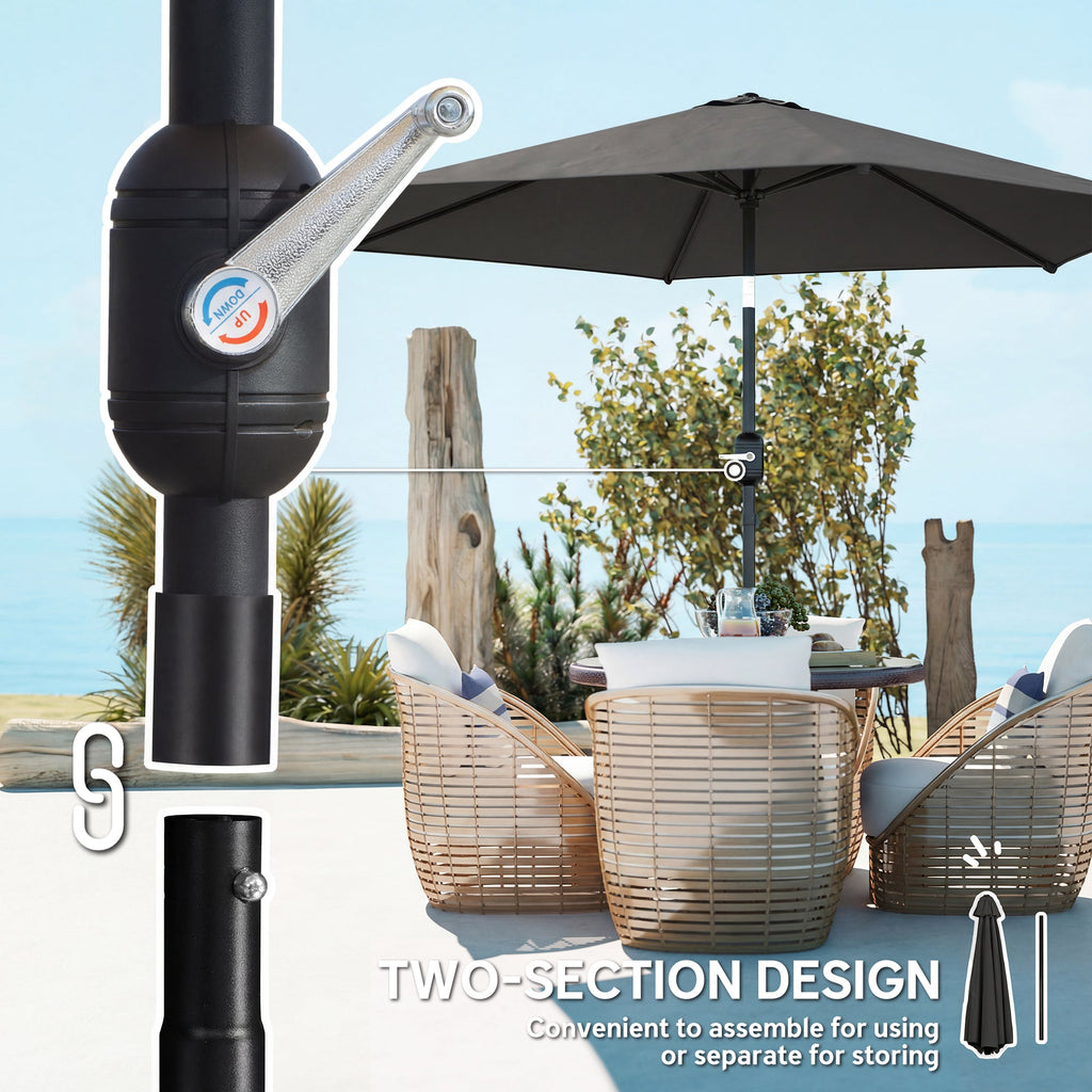 2.6 m Garden Parasol with Tilt, Crank, Vent & Aluminium Pole, Black
