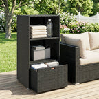 Pool Towel Rack with 2 Shelves and Basket Drawer, PE Rattan, Dark Brown