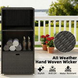 Pool Towel Rack with 2 Shelves and Basket Drawer, PE Rattan, Dark Brown