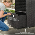 Pool Towel Rack with 2 Shelves and Basket Drawer, PE Rattan, Dark Brown