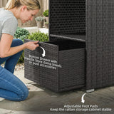 Pool Towel Rack with 2 Shelves and Basket Drawer, PE Rattan, Dark Brown