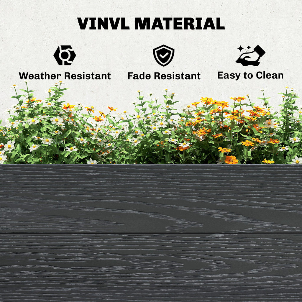 3 x 3 x 1ft Vinyl Raised Garden Bed with Open Bottom, Grey Wood Effect