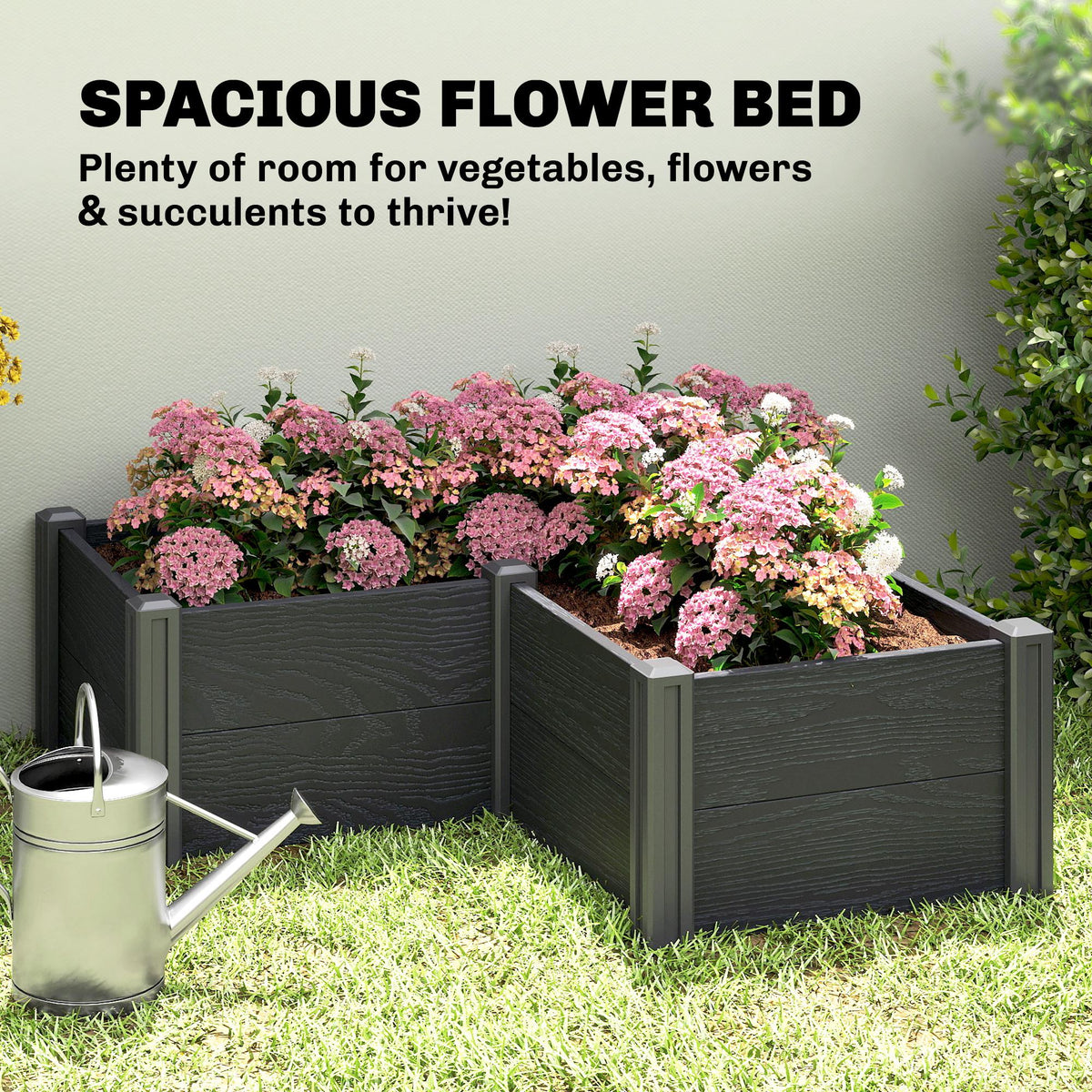 3 x 3 x 1ft Vinyl Raised Garden Bed with Open Bottom, Grey Wood Effect