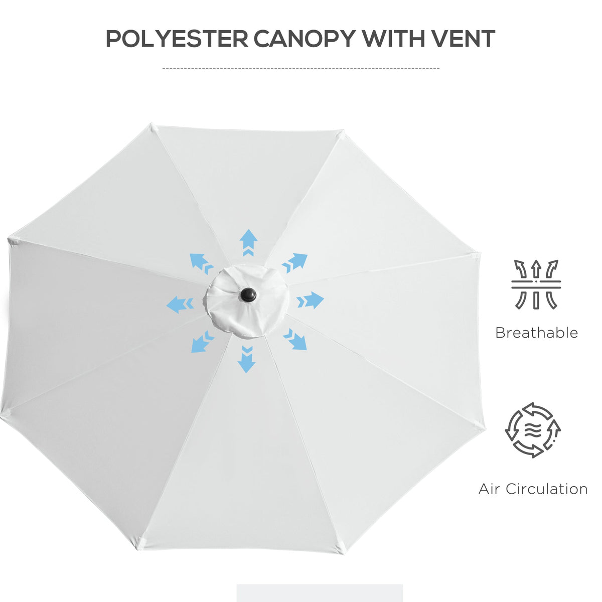 10' x 8' Round Market Umbrella with Crank and Tilt, White